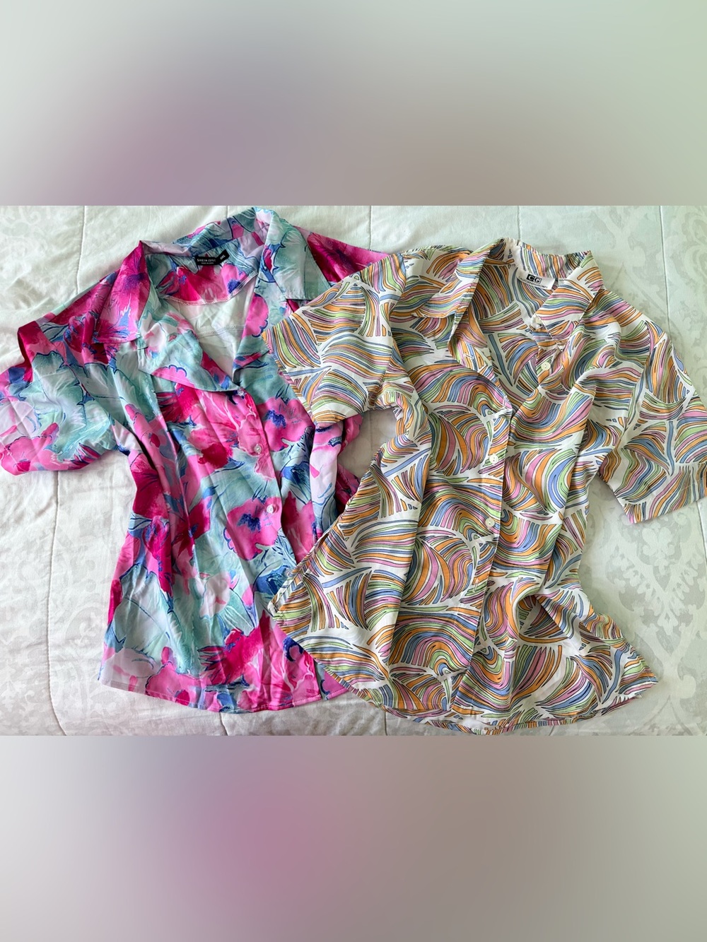 Colorful Floral & Swirl Pattern Button-Up Tops